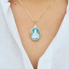18 Karat Yellow Gold Diamond Agate Gemstone Lord Ganesh Cameo Pendant Necklace