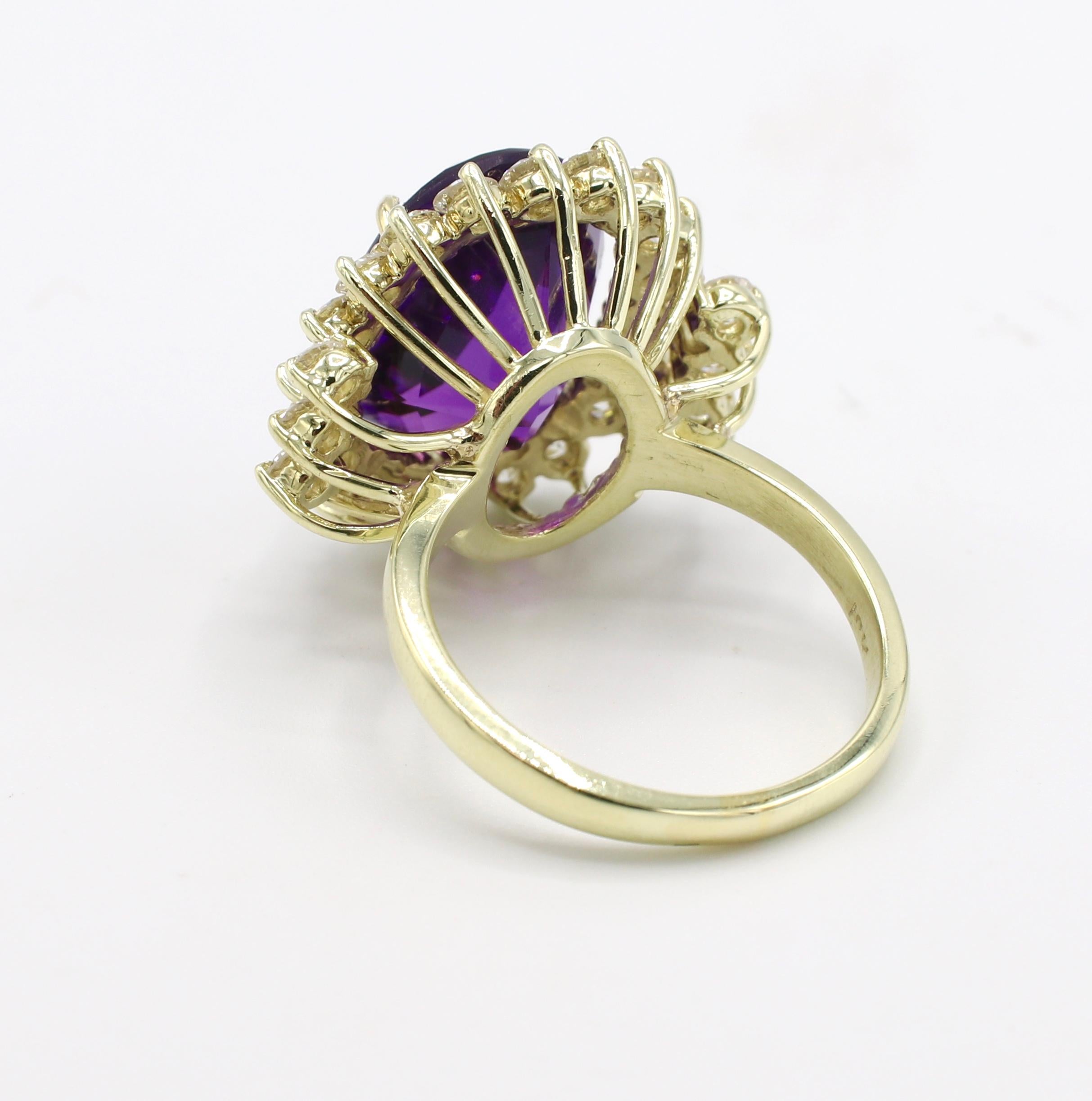 Oval Cut 18 Karat Yellow Gold Diamond and Amethyst Cocktail Ring