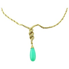 18 Karat Yellow Gold Diamond and Australian Jade/ Chrysoprase Necklace