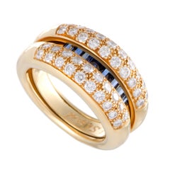 18 Karat Yellow Gold Diamond and Baguette Sapphires Expanding Band Ring