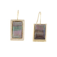 18 Karat Yellow Gold Diamond and Black Mother of Pearl Rectangular Earrings