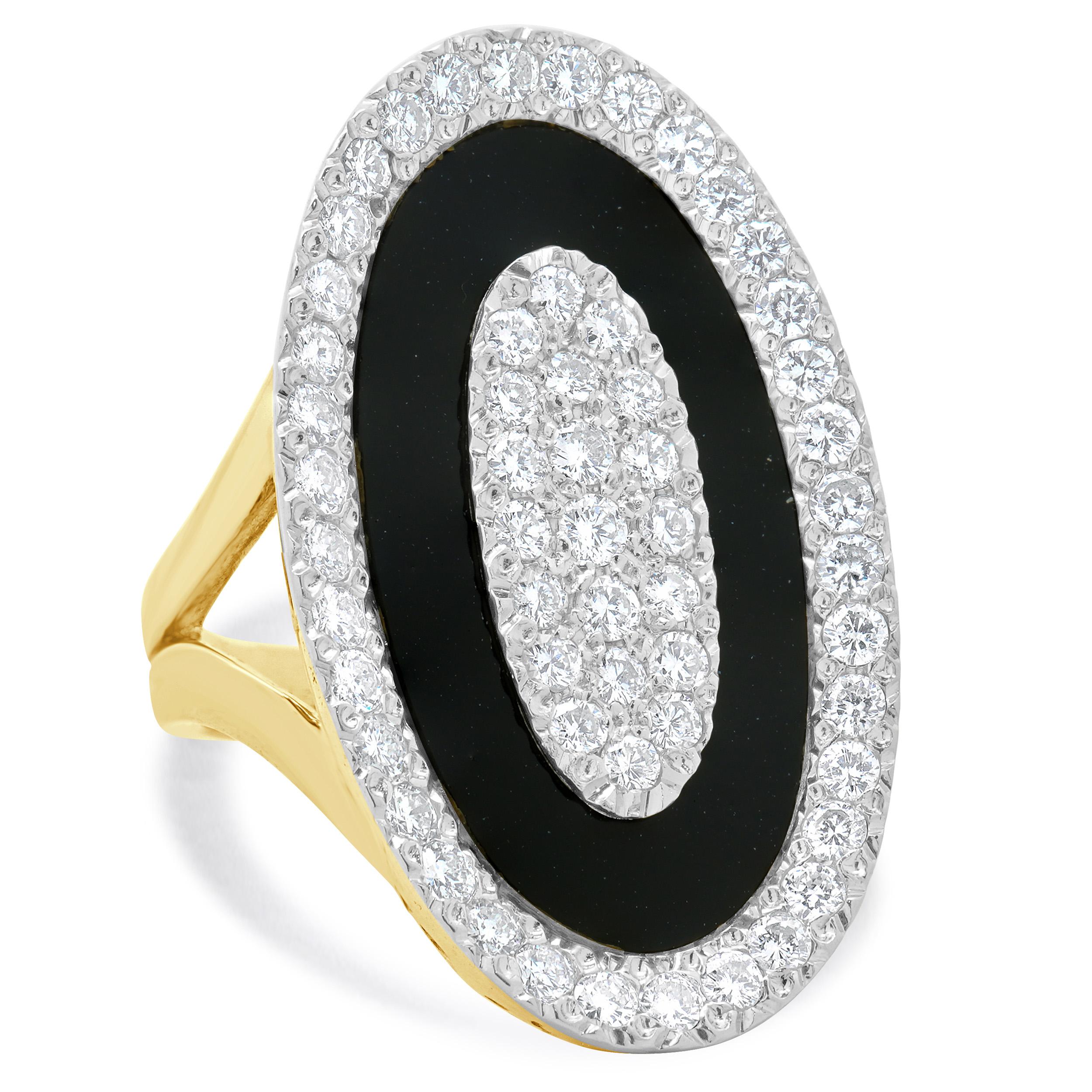 Anello da cocktail in oro giallo 18 carati con diamanti e onice nera In condizioni ottime in vendita a Scottsdale, AZ