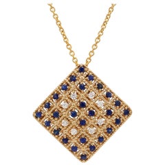 18 Karat Yellow Gold Diamond and Blue Sapphire Necklace 18 Karat Yellow Gold Diamond and Blue Sapphire Necklace