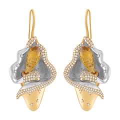 18 Karat Yellow Gold Diamond and Citrine Earrings