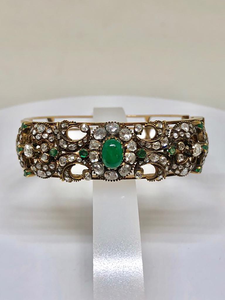 Victorian Emerald and Yellow Gold Diamond Bracelet  18 Karat