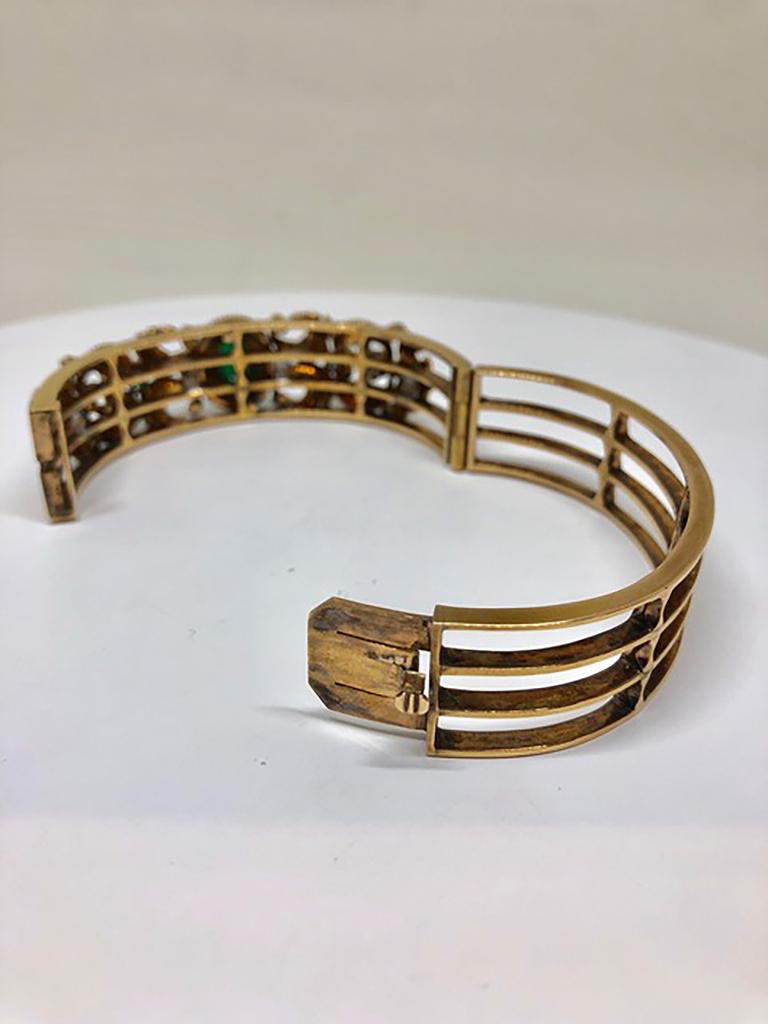 Emerald and Yellow Gold Diamond Bracelet  18 Karat In Fair Condition In New Orleans, LA