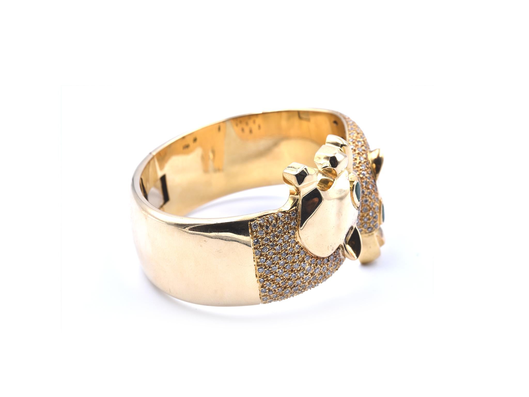 Designer: Custom
Material: 18k yellow gold 
Diamond: 296 round brilliant = 3.00cttw
Color: G
Clarity: VS
Dimensions: bracelet will fit a 6 ¾ -inch wrist and it is 30mm wide
Weight: 86.60 grams
