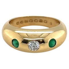 18 Karat Yellow Gold Diamond and Emerald Ring by Cartier