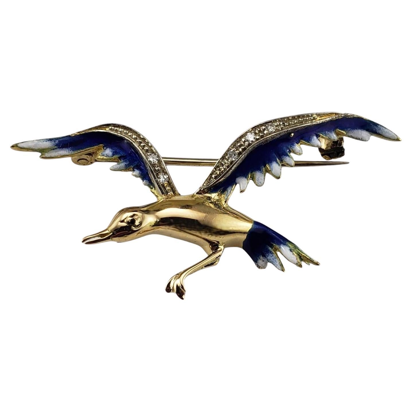 Broche/pingle Heron en or jaune 18 carats, diamants et émail #20025