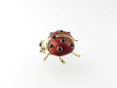 18 Karat Yellow Gold, Diamond and Enamel Lady Bug Pin or Crutch
