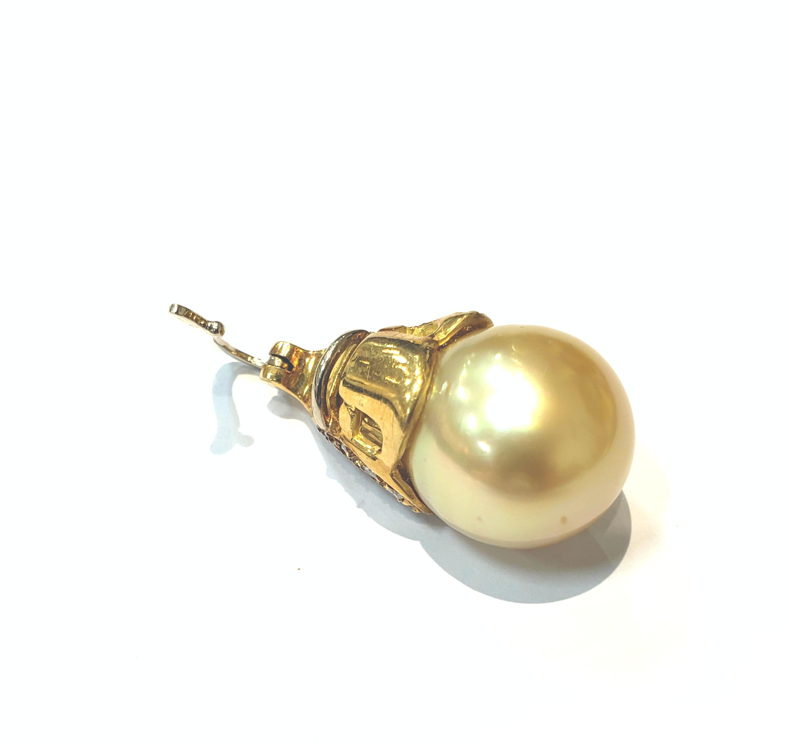 Women's 18 Karat Yellow Gold, Diamond and Golden South Sea Pearl Enhancer For Sale