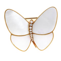 18 Karat Yellow Gold Diamond and Mother-of-Pearl Butterfly Brooch
