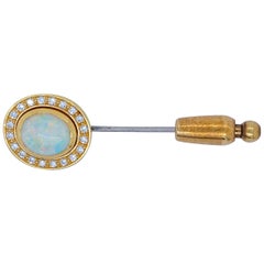 18 Karat Yellow Gold Diamond and Opal Stick Pin