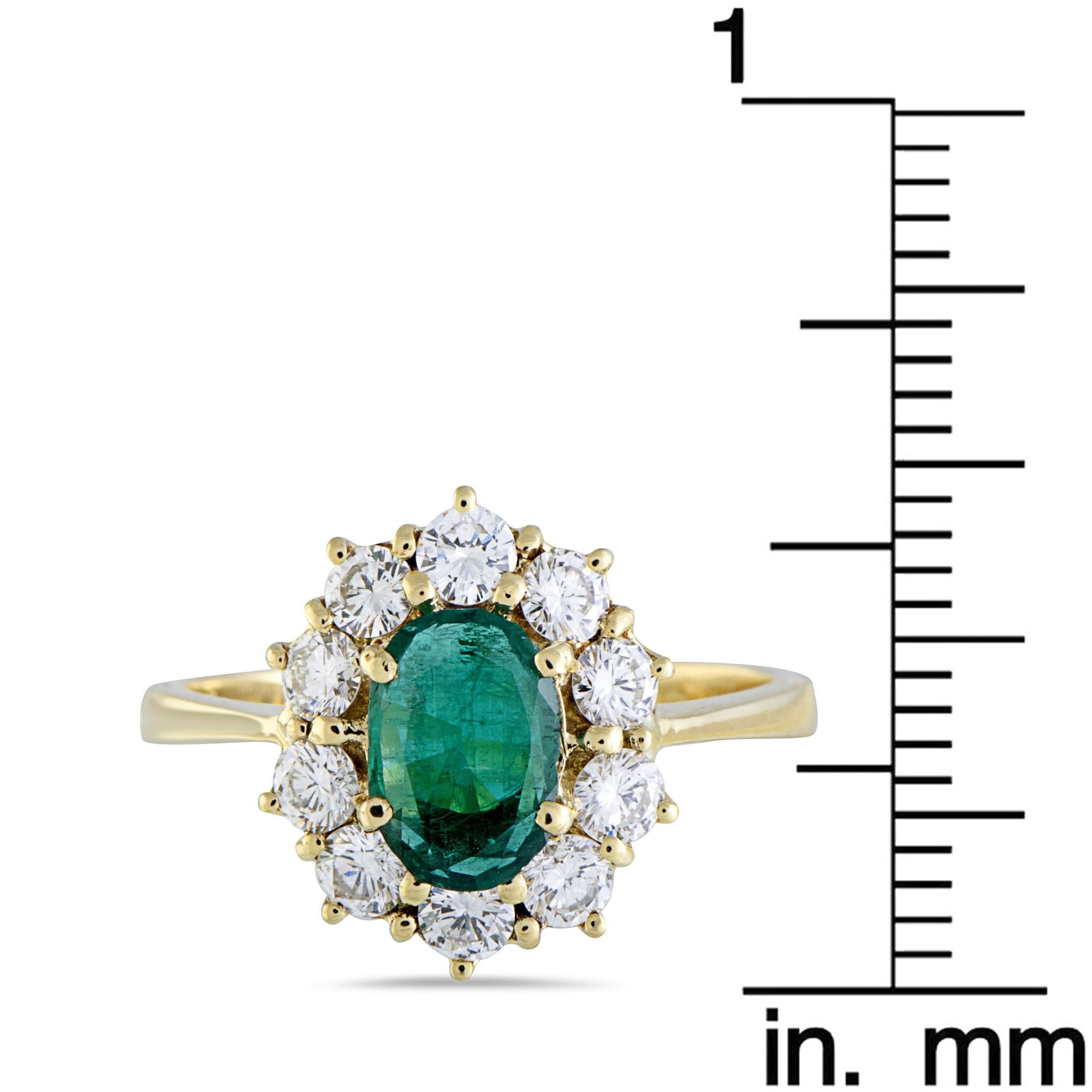 18 Karat Yellow Gold Diamond and Oval Emerald Ring 2