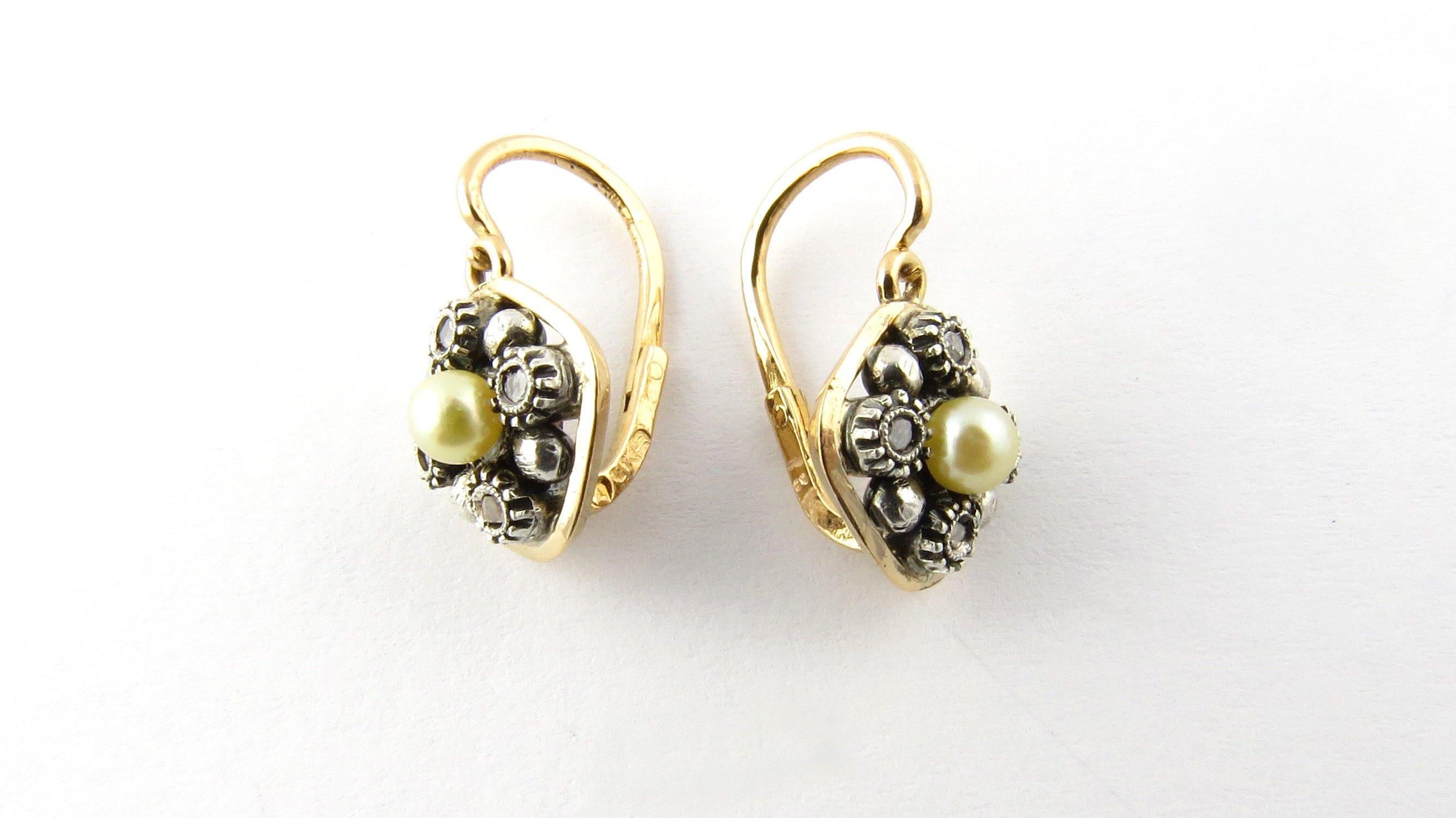 Women's 18 Karat Yellow Gold Diamond and Pearl Earrings
