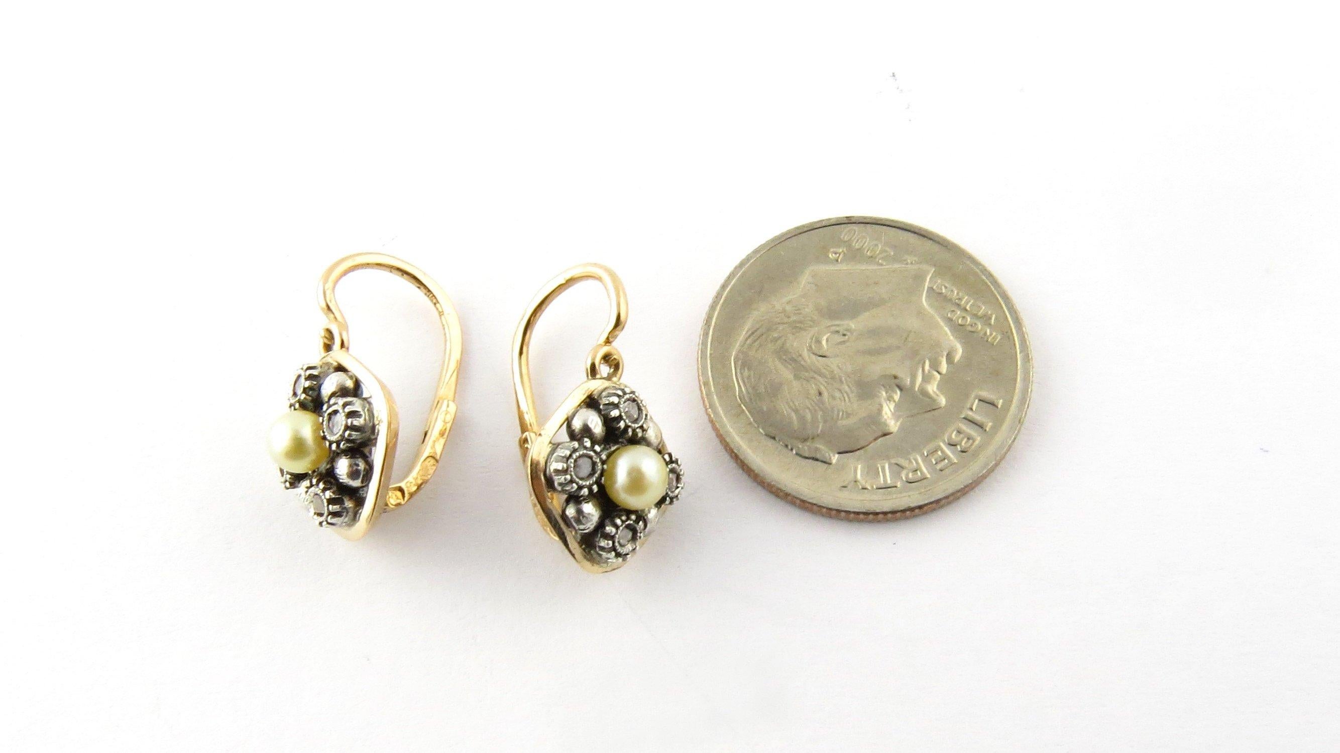 18 Karat Yellow Gold Diamond and Pearl Earrings 1