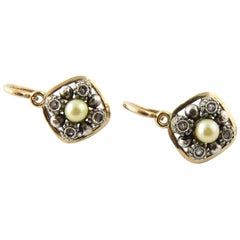 18 Karat Yellow Gold Diamond and Pearl Earrings
