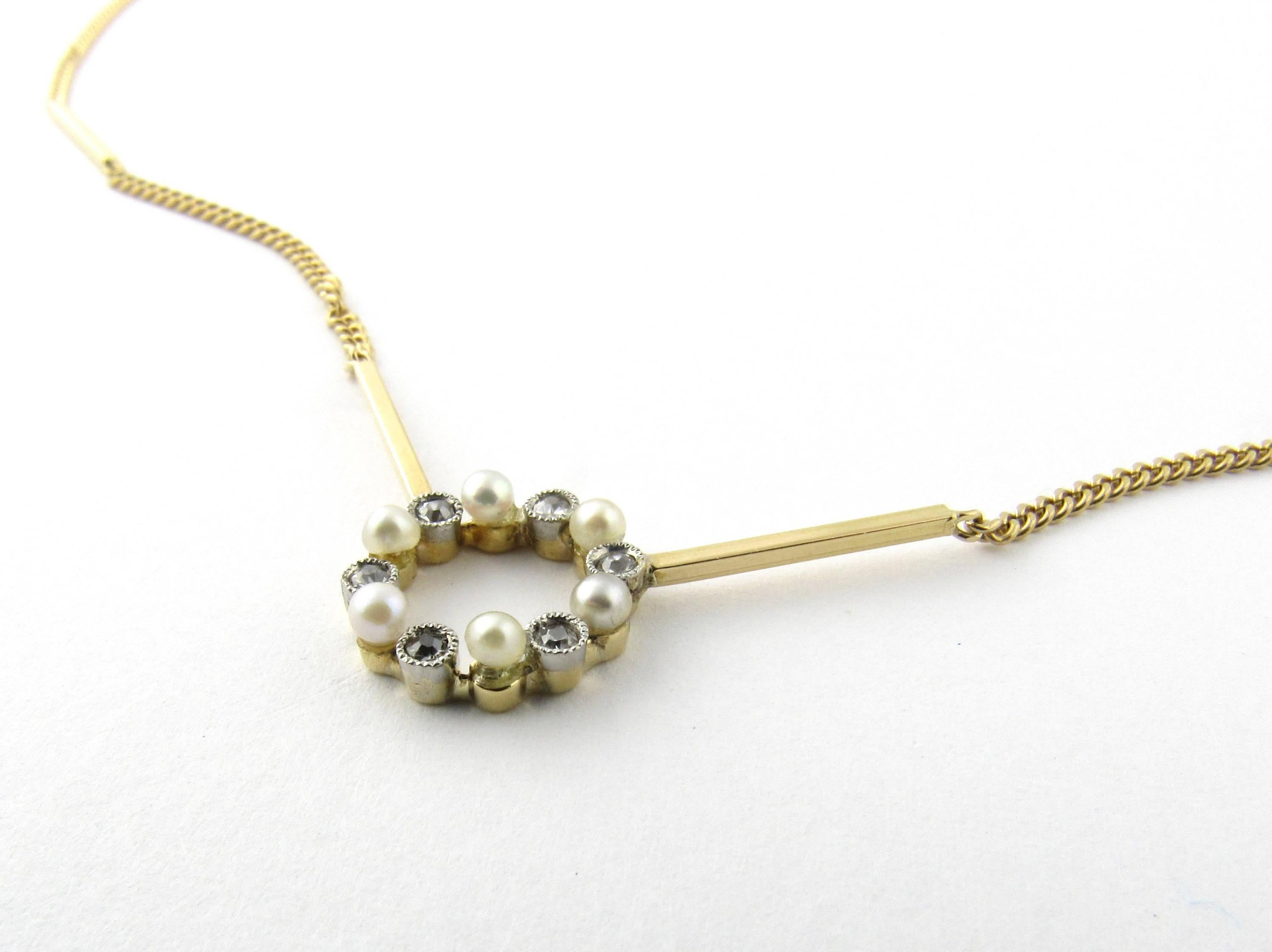 Round Cut 18 Karat Yellow Gold Diamond and Pearl Necklace