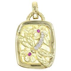 18 Karat Yellow Gold Diamond and Pink Sapphire Dragonfly Necklace Enhancer