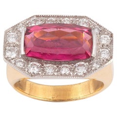 Anello in oro giallo 18 carati con diamante e rubellite