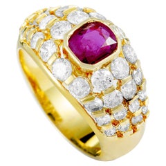 18 Karat Yellow Gold Diamond and Ruby Band Ring