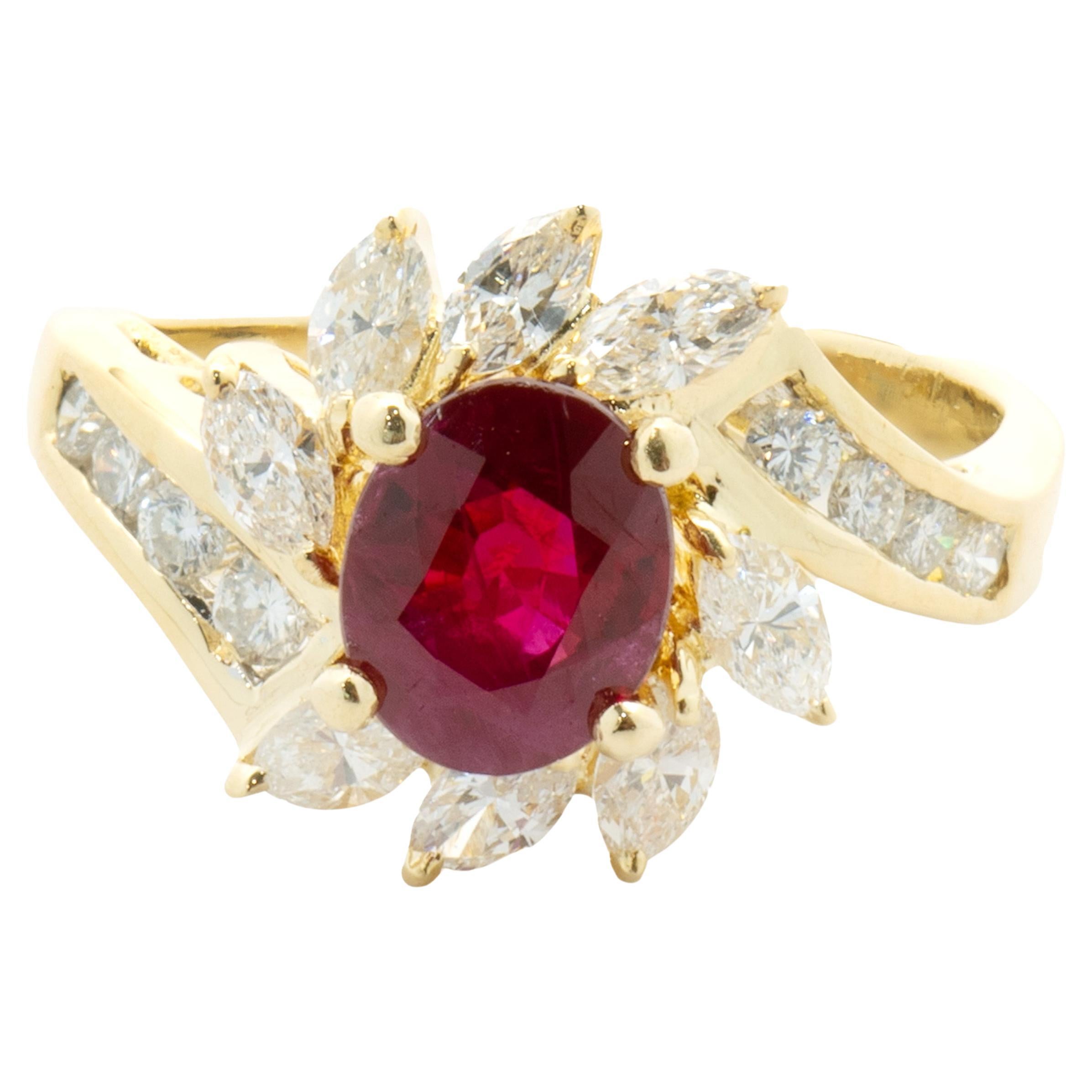 18 Karat Yellow Gold Diamond and Ruby Cocktail Ring For Sale