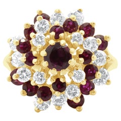 18 Karat Yellow Gold Diamond and Ruby Cocktail Swirl Ring