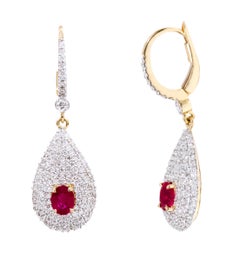 18 Karat Yellow Gold Diamond and Ruby Drop Earrings