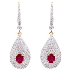 18 Karat Yellow Gold Diamond and Ruby Drop Earrings