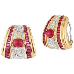 Elegante Ohrringe aus 18 Karat Gelbgold mit Diamant und Rubin