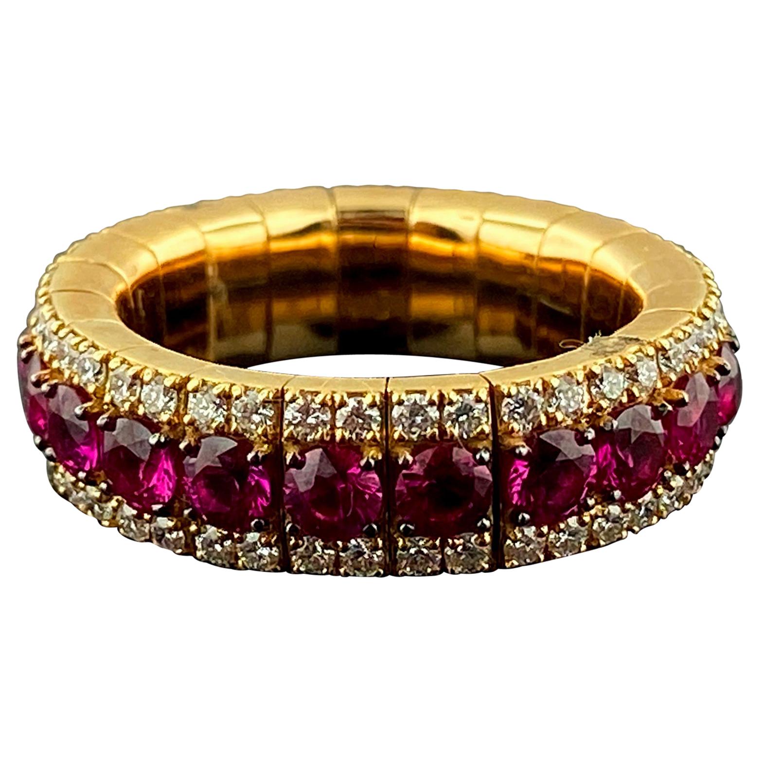 18 Karat Yellow Gold Diamond and Ruby Expandable Band For Sale