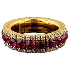 Bracelet extensible en or jaune 18 carats, diamants et rubis