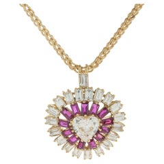 18 Karat Yellow Gold Diamond and Ruby Heart Explosion Necklace