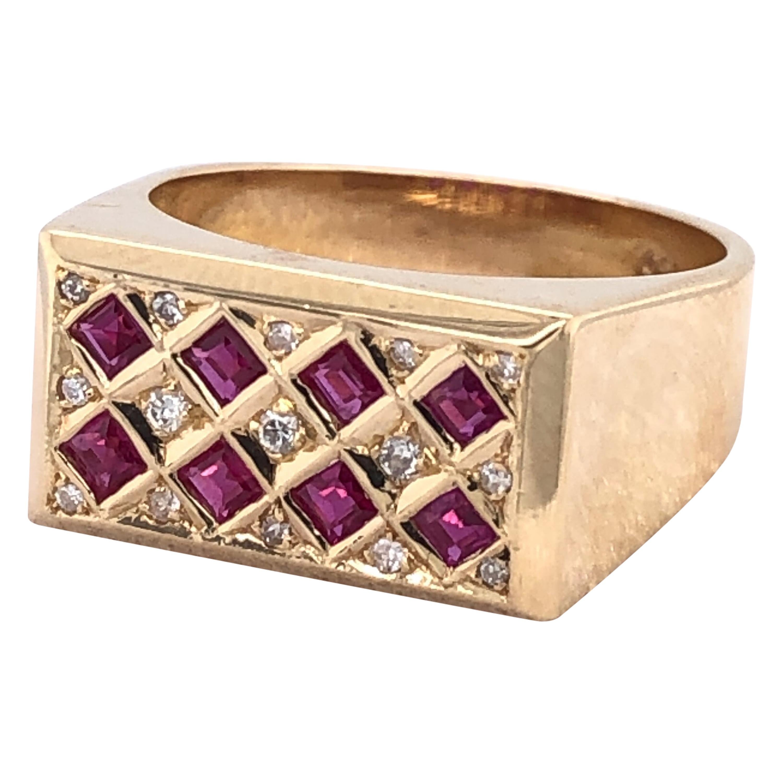 18 Karat Yellow Gold Diamond and Ruby Ring