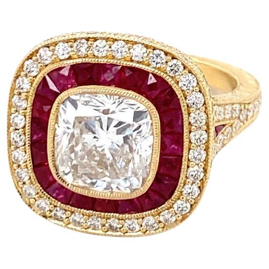 18 Karat Yellow Gold Diamond and Ruby Ring For Sale