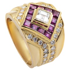 18 Karat Yellow Gold Diamond and Ruby Ring MFC05-020916