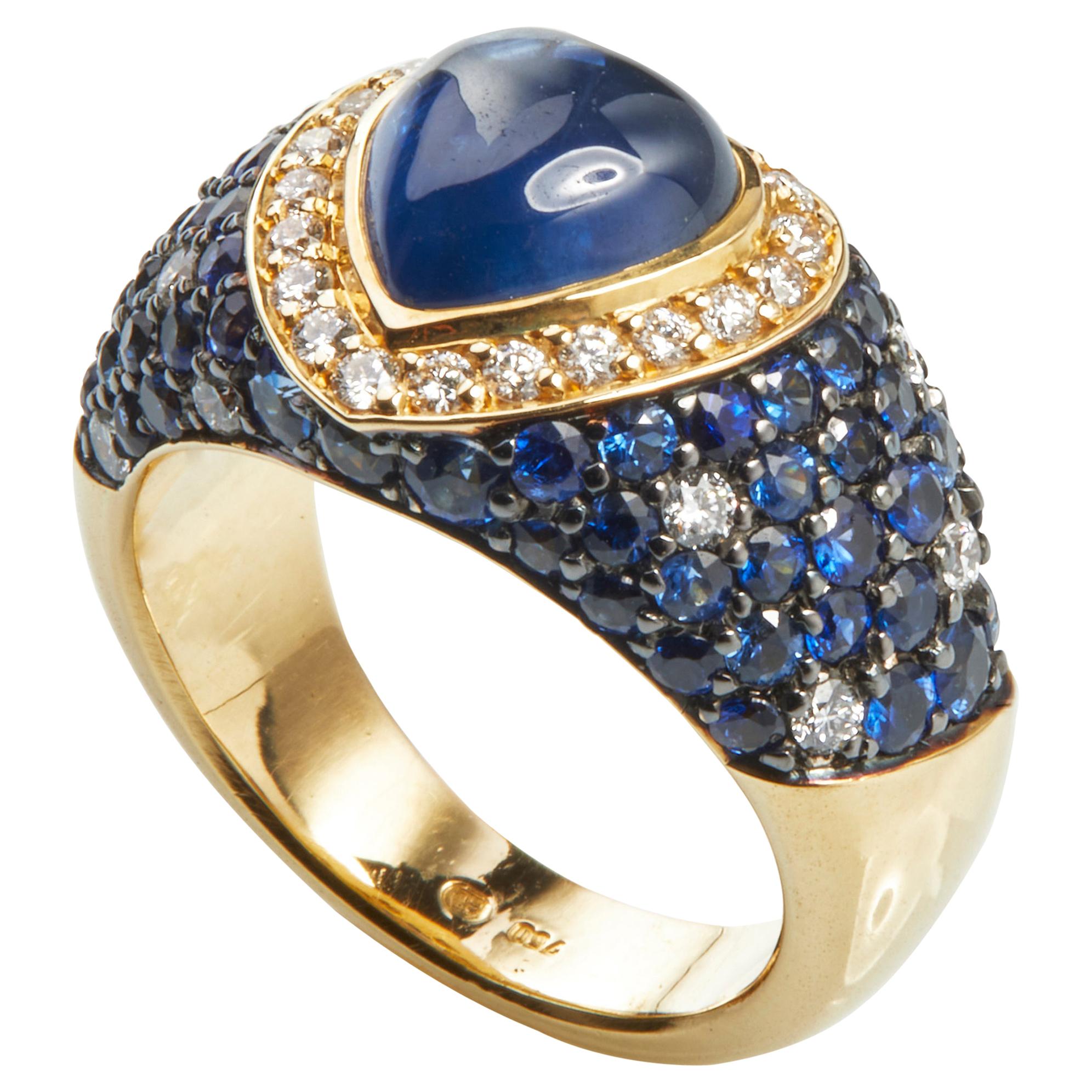 18 Karat Yellow Gold Diamond and Sapphire Cocktail Ring