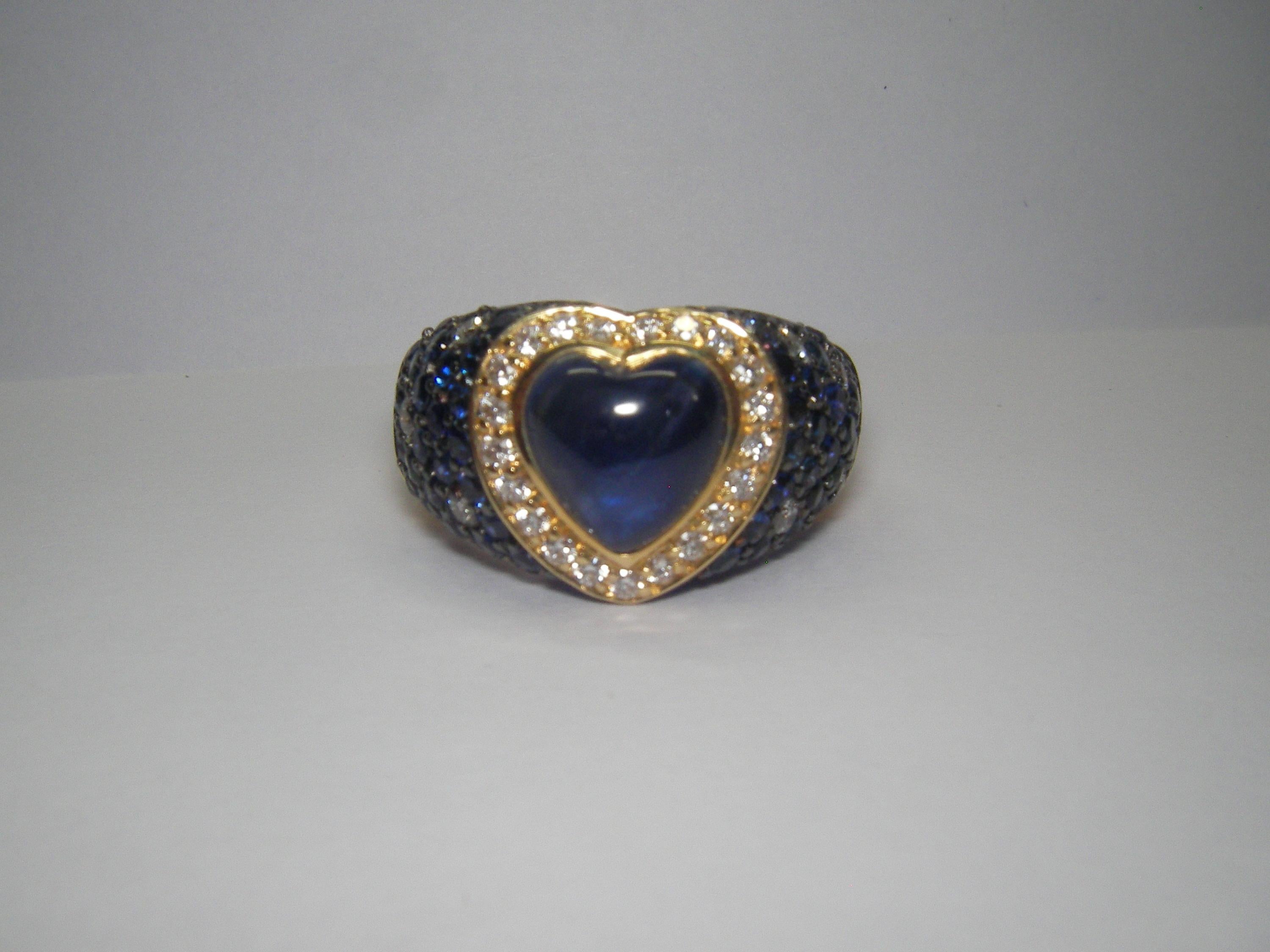 Women's or Men's 18 Karat Yellow Gold Diamond and Sapphire Cocktail Ring