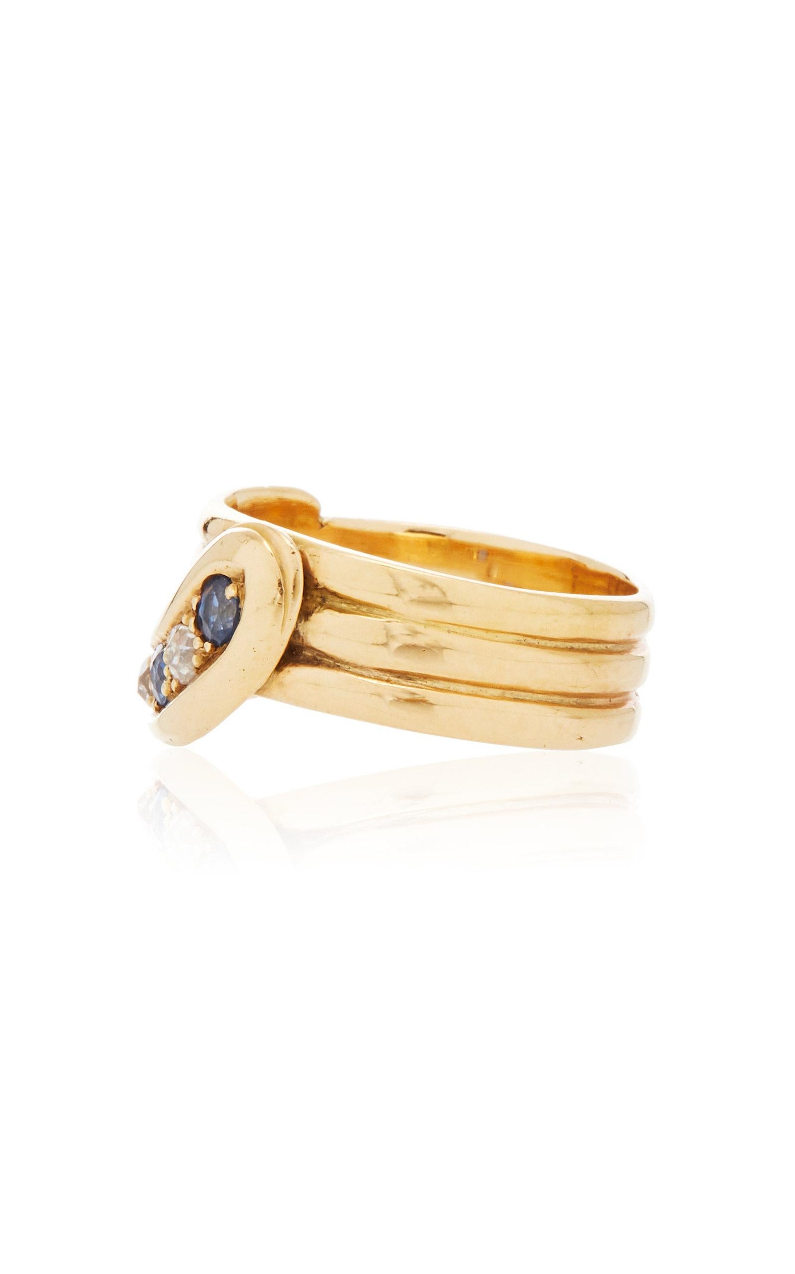 Late Victorian 18 Karat Yellow Gold Diamond and Sapphire Snake Ring