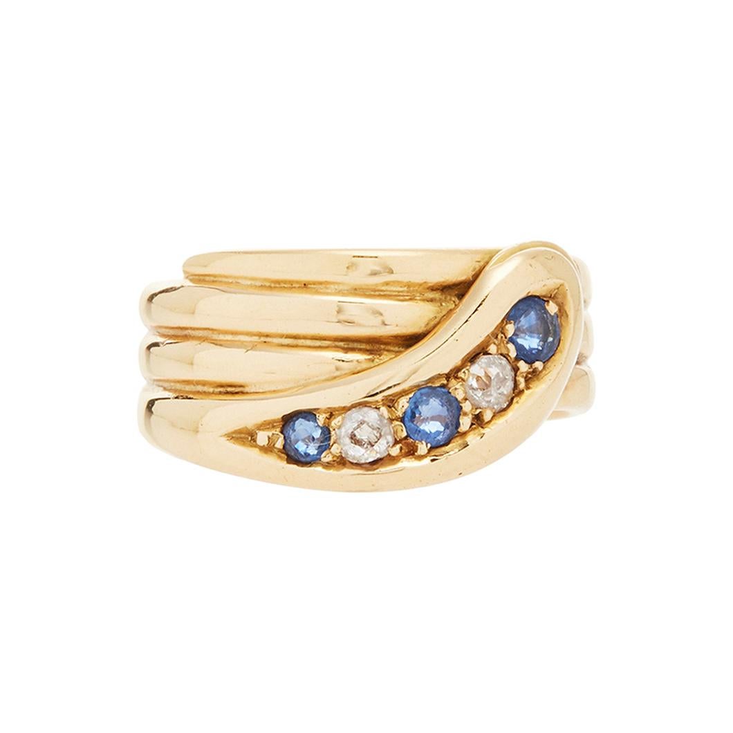 18 Karat Yellow Gold Diamond and Sapphire Snake Ring