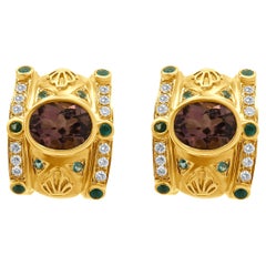 18 Karat Yellow Gold Diamond and Tourmaline Earrings