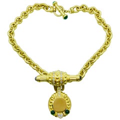 18 Karat Yellow Gold, Diamond and Tourmaline Engrave-Able Enhancer on Chain