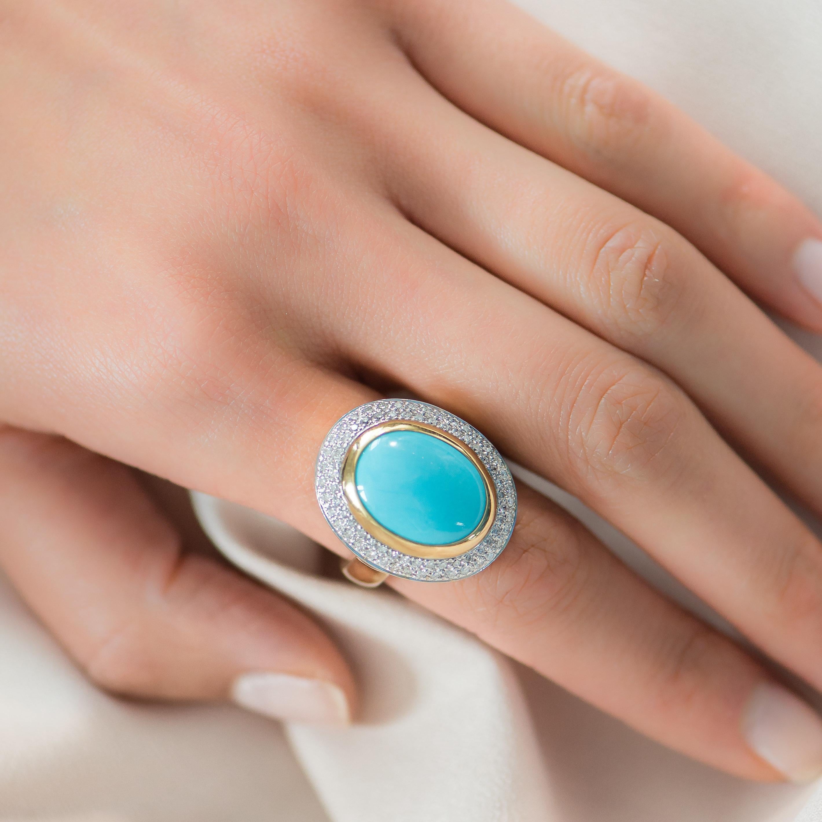 18 Karat Yellow Gold, Diamond and Turquoise Cocktail Ring In New Condition In Washington, DC