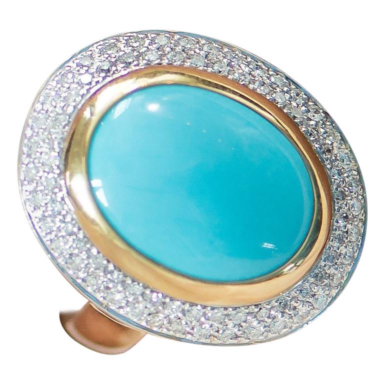 18 Karat Yellow Gold, Diamond and Turquoise Cocktail Ring