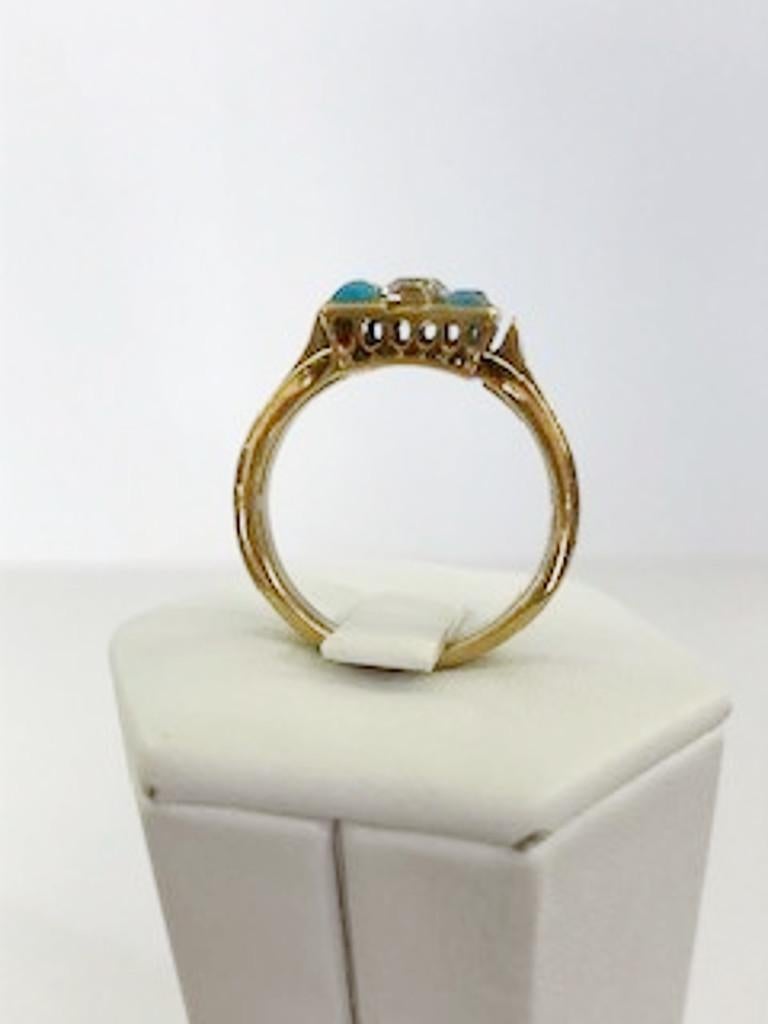 18 Karat Yellow Gold Diamond and Turquoise Ring For Sale 1
