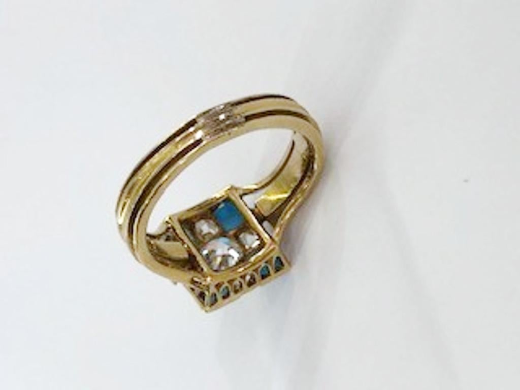 18 Karat Yellow Gold Diamond and Turquoise Ring For Sale 2