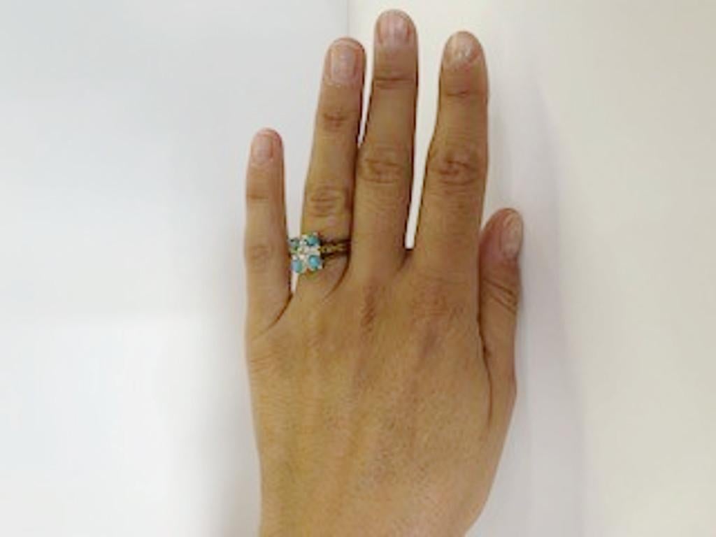 18 Karat Yellow Gold Diamond and Turquoise Ring For Sale 4