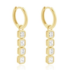 18 Karat Yellow Gold Diamond Asscher Cut Diamond Drop Earrings