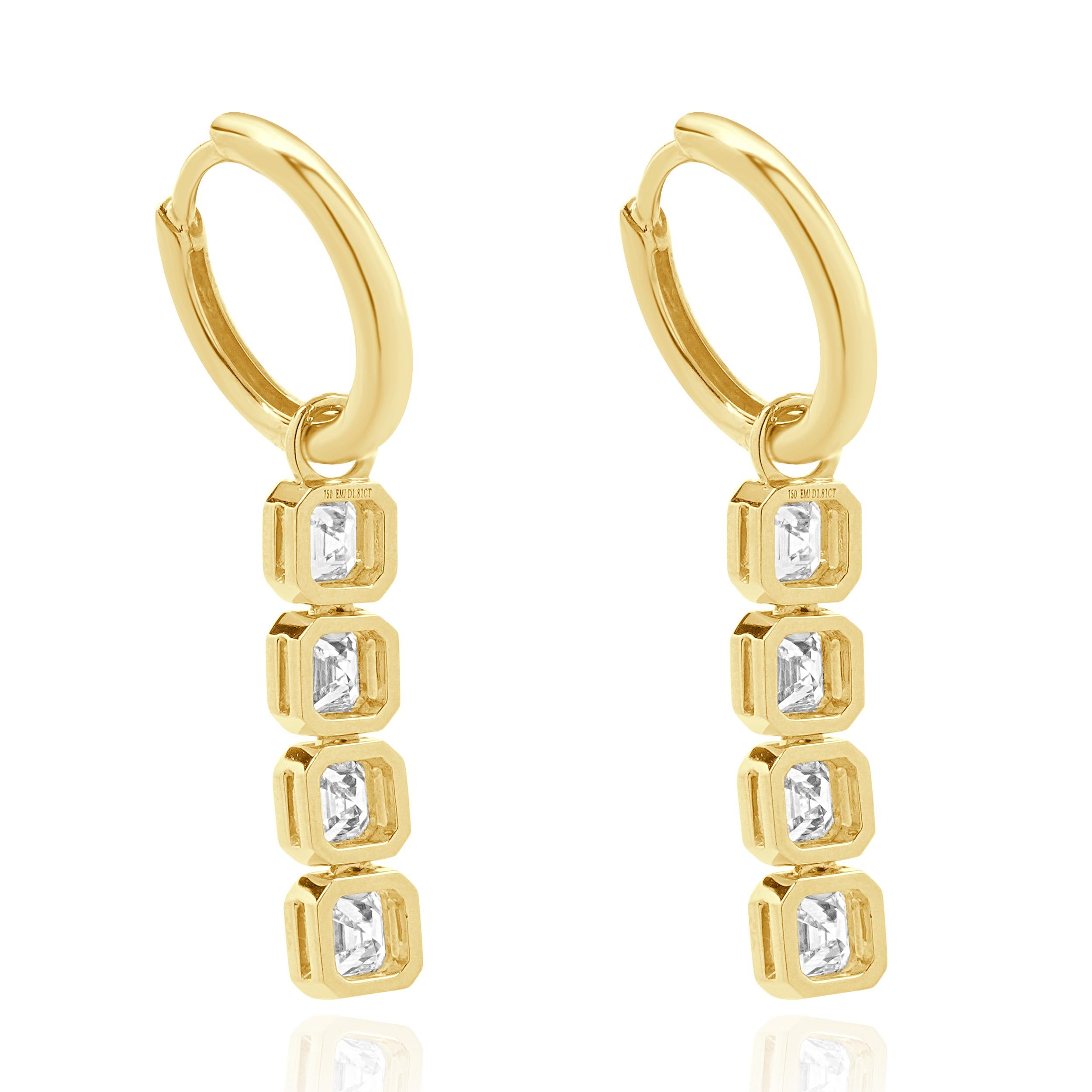 Taille Asscher Pendants d'oreilles en or jaune 18 carats avec diamants taille Asscher en vente