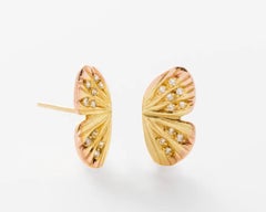 18 Karat Yellow Gold Diamond Baby Asterope Butterfly Wing Earrings